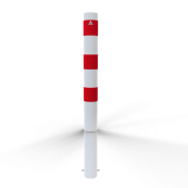 Barrier posts | Steel tube  108 x 2,9 mm | stationary, for casting in concrete | hot-dip galvanized and white coatedwith three red reflecting stripes | without eyelet